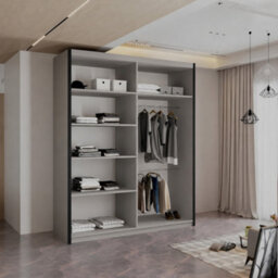 M N Furniture Ltd M N Furniture Clay 2 Door Sliding Wardrobe With Black Strips Mirror And Led Light - W150Cm - thumbnail 3