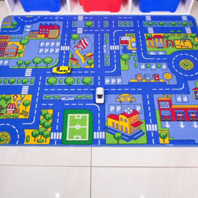 Loomed Kids Blue Interactive Roads Play Mat Soft Bedroom Rug 80X120Cm - image 1