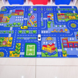 Loomed Kids Blue Interactive Roads Play Mat Soft Bedroom Rug 80X120Cm