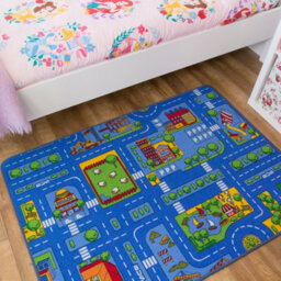Loomed Kids Blue Interactive Roads Play Mat Soft Bedroom Rug 80X120Cm - thumbnail 3