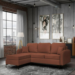 Venice L Corner Sofa Bed With Bonnell Spring Metal Legs Wooden Frame Dl Mechanism Storage 225X172X78X96 Cm Orange Left - thumbnail 1