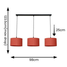 Valuelights Reni Rust Fabric Drum Shade 3 Drop Bar Matte Black Diner Ceiling Pendant Light - thumbnail 7