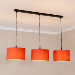 Valuelights Reni Rust Fabric Drum Shade 3 Drop Bar Matte Black Diner Ceiling Pendant Light - thumbnail 1