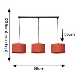 Valuelights Reni Rust Fabric Drum Shade 3 Drop Bar Matte Black Diner Ceiling Pendant Light - thumbnail 6