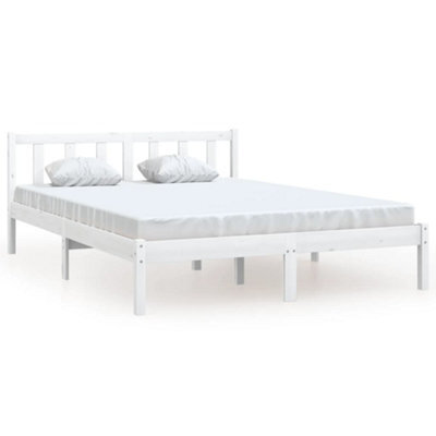 Vidaxl Bed Frame Without Mattress White Solid Wood Pine King Size Bed Frames - image 1