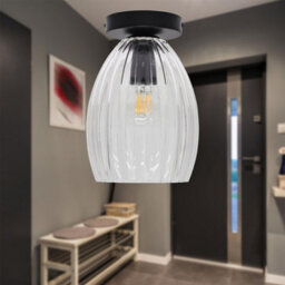 First Choice Lighting Set Of 2 Birch - Clear Fluted Glass Black Ceiling Light Fittings - thumbnail 4
