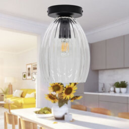 First Choice Lighting Set Of 2 Birch - Clear Fluted Glass Black Ceiling Light Fittings - thumbnail 5