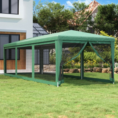 Berkfield Party Tent With 8 Mesh Sidewalls Green 3X9 M Hdpe - image 1