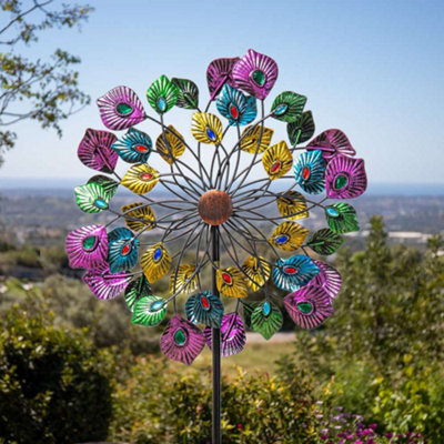 Primrose Peacock Feather Wind Spinner Outdoor Garden Decoration Wind Sculpture Dia 36Cm