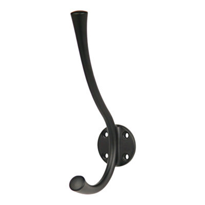 GoodHome Tapered Black Zinc Alloy Wall-Mounted J-Shaped Hat & Coat Hook (H)167mm (D)78mm - image 1