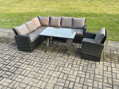 Fimous High Back Outdoor Garden Furniture Set Rattan Corner Sofa Dining Table Set With Armchair 7 Seater - image 1