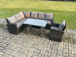 Fimous High Back Outdoor Garden Furniture Set Rattan Corner Sofa Dining Table Set With Armchair 7 Seater - thumbnail 2