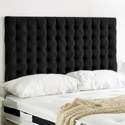 "Urban Textures Luxury 20"" High Velvet Fabric Upholstered Small Cubes Buttoned Headboard - Black" - image 1