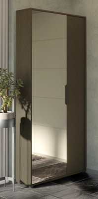 FurniComp LTD Furnicomp Zurich 2 Door Black Large Tall Mirrored Shoe Storage Cabinet - image 1