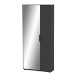 FurniComp LTD Furnicomp Zurich 2 Door Black Large Tall Mirrored Shoe Storage Cabinet - thumbnail 3