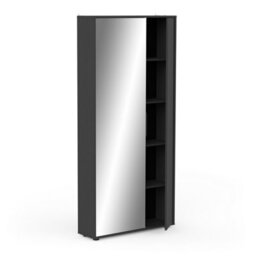 FurniComp LTD Furnicomp Zurich 2 Door Black Large Tall Mirrored Shoe Storage Cabinet - thumbnail 4