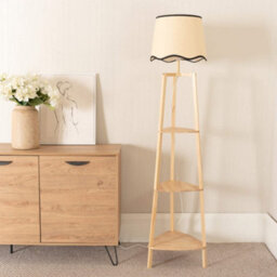 Valuelights Hiru Natural 3 Tier Shelf Floor Lamp With Black Trim Scallop Shade And Bulb - thumbnail 2