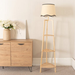 Valuelights Hiru Natural 3 Tier Shelf Floor Lamp With Black Trim Scallop Shade And Bulb - thumbnail 3