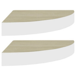 Berkfield Wall Corner Shelves 2 Pcs Oak And White 25X25X3.8 Cm Mdf - thumbnail 2
