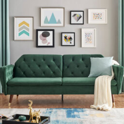 Bravich Victoria Sofa Bed 3 Seater Velvet Click Clack - Dark Green - thumbnail 1