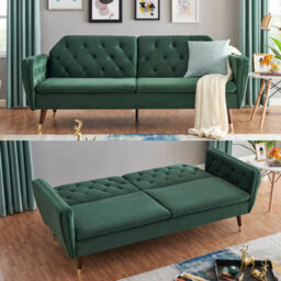 Bravich Victoria Sofa Bed 3 Seater Velvet Click Clack - Dark Green - thumbnail 2