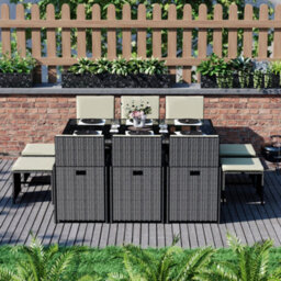 Lassic Vida Designs 10 Seater Rattan Garden Bistro Set With Outdoor Table And Chairs, Stool, Black - thumbnail 2