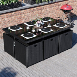 Lassic Vida Designs 10 Seater Rattan Garden Bistro Set With Outdoor Table And Chairs, Stool, Black - thumbnail 3