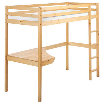 Beliani High Sleeper Bed With Desk Pine Wood Loury 90 X 200 Cm (Eu Single) Light Brown - image 1