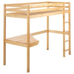 Beliani High Sleeper Bed With Desk Pine Wood Loury 90 X 200 Cm (Eu Single) Light Brown - thumbnail 4