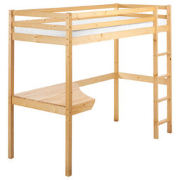 Beliani High Sleeper Bed With Desk Pine Wood Loury 90 X 200 Cm (Eu Single) Light Brown - thumbnail 1