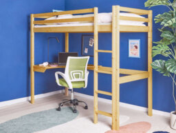 Beliani High Sleeper Bed With Desk Pine Wood Loury 90 X 200 Cm (Eu Single) Light Brown - thumbnail 2