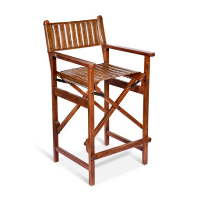 Elm Home And Garden 100% Real Genuine Leather Folding Breakfast Kitchen Bar Stool Tan Brown With Back Rest - image 1