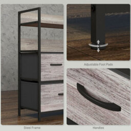 Homcom Bedroom Chest Of Drawers 5 Drawer Dresser W/ Shelves, Grey Wood Effect - thumbnail 7