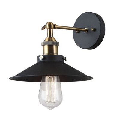 Luminosa Lighting Luminosa Industrial And Retro Wall Lamp Black 1 Light  With Metal Alloy Shade, E27