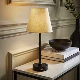 Valuelights Lowe Black Rechargeable Table Lamp With Linen Shade