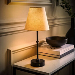 Valuelights Lowe Black Rechargeable Table Lamp With Linen Shade - thumbnail 2