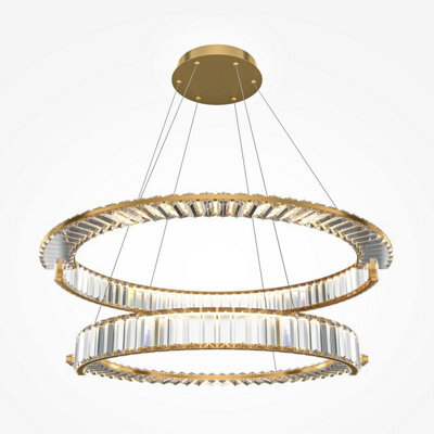 Luminosa Lighting Luminosa Krone Twin Ring Modern 80Cm Pendant Ceiling Light Gold 4000K 6000Lm Crystal Shade