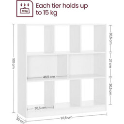 Songmics 8 Compartment Bookshelf, Storage Unit, For Living Room, Home Office, White - thumbnail 8