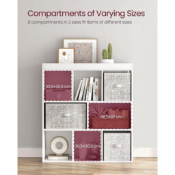 Songmics 8 Compartment Bookshelf, Storage Unit, For Living Room, Home Office, White - thumbnail 4