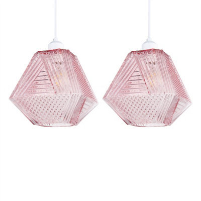 First Choice Lighting Set Of 2 Lens Pink Glass Easy Fit Glass Pendant Shades - image 1