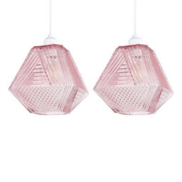 First Choice Lighting Set Of 2 Prism - Pink Glass Easy Fit Glass Pendant Shades - thumbnail 1
