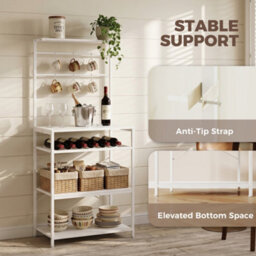Homcom Freestanding Shelving Unit With 6 Hooks And Wine Rack, White - thumbnail 6