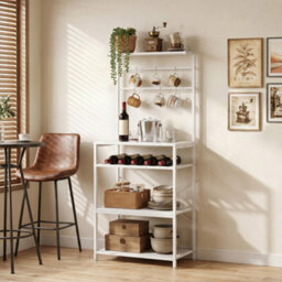 Homcom Freestanding Shelving Unit With 6 Hooks And Wine Rack, White - thumbnail 2