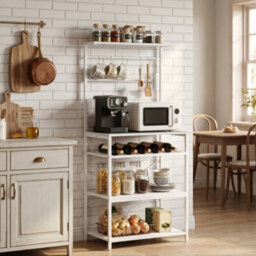 Homcom Freestanding Shelving Unit With 6 Hooks And Wine Rack, White - thumbnail 9