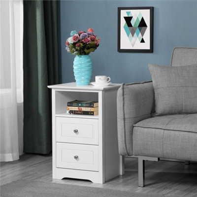 Yaheetech White Bedside Table With 2 Drawers And 1 Cubby (H)600mm (W)400mm (D)350mm - image 1