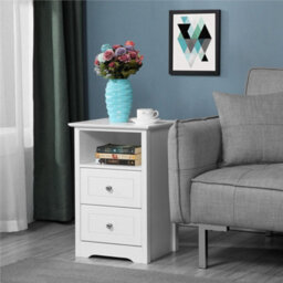 Yaheetech White Bedside Table With 2 Drawers And 1 Cubby (H)600mm (W)400mm (D)350mm - thumbnail 1