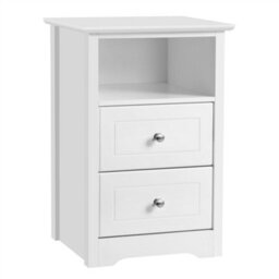 Yaheetech White Bedside Table With 2 Drawers And 1 Cubby (H)600mm (W)400mm (D)350mm - thumbnail 2