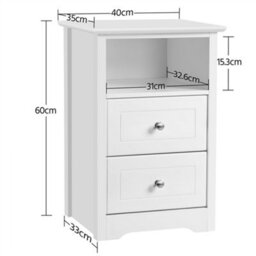 Yaheetech White Bedside Table With 2 Drawers And 1 Cubby (H)600mm (W)400mm (D)350mm - thumbnail 3