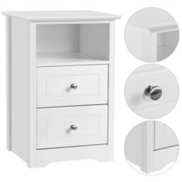 Yaheetech White Bedside Table With 2 Drawers And 1 Cubby (H)600mm (W)400mm (D)350mm - thumbnail 4