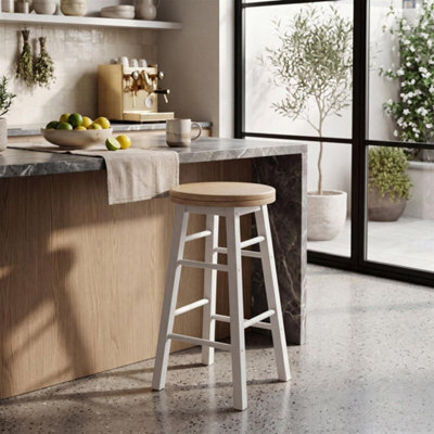 White Wooden Bar Stool Breakfast Seat Revolving Bar Stool Dining Seat - image 1